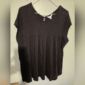 Womens Black Short Sleeve Blouse Key Hole Back Scrunch Front 2x